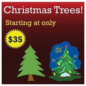 banner buzz make it visible christmas trees sale banner, 11 oz vinyl, christmas trees sale advertising sign, metal grommets & hemmed edges, perfect for home outdoor garden party decor (5′ x 2′)