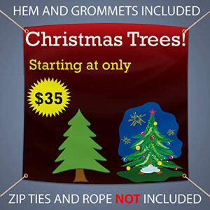 BANNER BUZZ MAKE IT VISIBLE Christmas Trees Sale Banner, 11 Oz Vinyl, Christmas Trees Sale Advertising Sign, Metal Grommets & Hemmed Edges, Perfect for Home Outdoor Garden Party Decor (5' X 2')