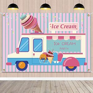 pakboom ice cream truck theme backdrop banner for parties happy birthday party decorations supplies background decor for girls – pink 3.9 x 5.9ft