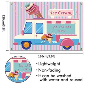 PAKBOOM Ice Cream Truck Theme Backdrop Banner for Parties Happy Birthday Party Decorations Supplies Background Decor for Girls – Pink 3.9 X 5.9ft