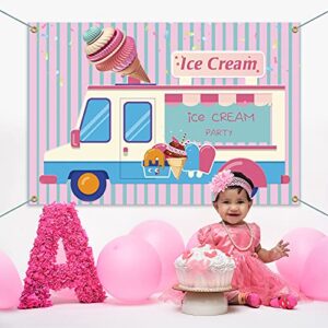 PAKBOOM Ice Cream Truck Theme Backdrop Banner for Parties Happy Birthday Party Decorations Supplies Background Decor for Girls – Pink 3.9 X 5.9ft