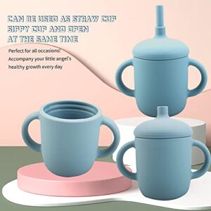Toddler Cup, Silicone Training Cup Sippy Cup with Straw, Spill Proof and Non-Slip Handles, NO BPA, Unbreakable, Trainer Cup for Babies Toddlers and Infants, 5 oz, 2 Count, Grey-blue, Pink
