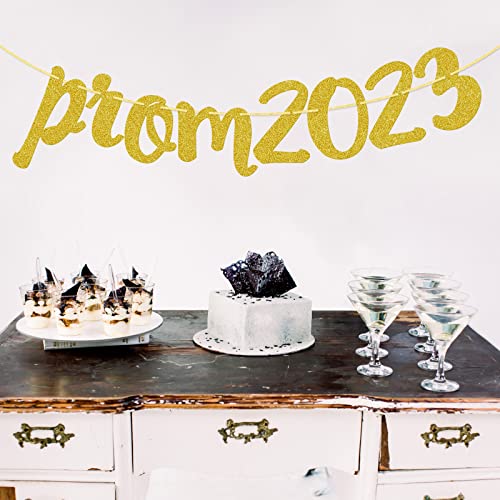 Prom 2023 Banner Glitter Gold Banner, Class of 2023, School Bunting, Prom Birthday, Graduation Party Decor (Gold)