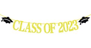 class of 2023 banner, congratulations banner for 2023 graduation decorations(black and gold)