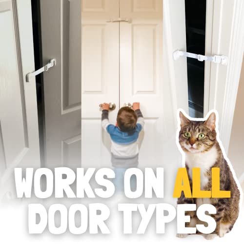 Door Buddy Child Proof Door Lock & Cat Door Stopper. Adjustable Door Strap Latch to Baby Proof Door & Keep Toddler out of Cat Food & Litter Box. Easy Pet & Baby Gate with Cat Door Interior Alternative