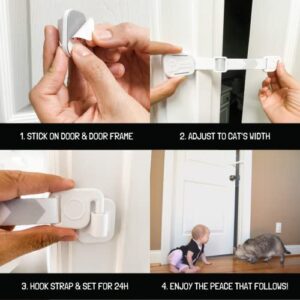 Door Buddy Child Proof Door Lock & Cat Door Stopper. Adjustable Door Strap Latch to Baby Proof Door & Keep Toddler out of Cat Food & Litter Box. Easy Pet & Baby Gate with Cat Door Interior Alternative