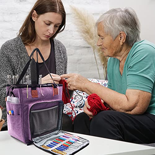 Fangze Yarn Bag-Knitting Bags Upgraded Yarn Tote Bag Organizer Crochet with Grommets and Belt for Crochet Hooks,Knitting Needles And Accessories(Purple)