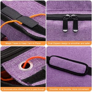 Fangze Yarn Bag-Knitting Bags Upgraded Yarn Tote Bag Organizer Crochet with Grommets and Belt for Crochet Hooks,Knitting Needles And Accessories(Purple)