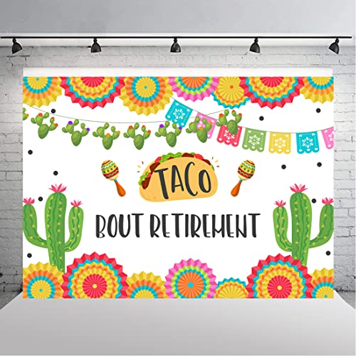 Lofaris Taco Bout Retirement Backdrop Mexican Fiesta Happy Retirement Sign Banner Decorations Neutral Cactus Llama Colorful Flags Photography Background Mexican Party Decorations Banner Props 7x5ft