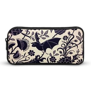 mzerse pencil case retro vintage halloween bat flower pattern cute floral holder slot with zipper closure polyester pen organizer for watercolor pens markers for artist office college