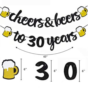 Morndew 2 Set Cheers Beers to 30 Years Banner for 30th Birthday Party Sign Backdrops Wedding Anniversary Celebration Party Retirement Party Decorations