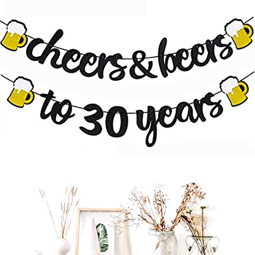 Morndew 2 Set Cheers Beers to 30 Years Banner for 30th Birthday Party Sign Backdrops Wedding Anniversary Celebration Party Retirement Party Decorations