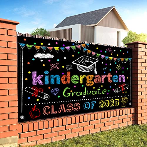 Littleloverly Kindergarten Graduation Banner Backdrop Party Decorations Class of 2022 Preschool Kids Congrats Grad Banner Outdoor Yard Sign Kindergarten Graduation