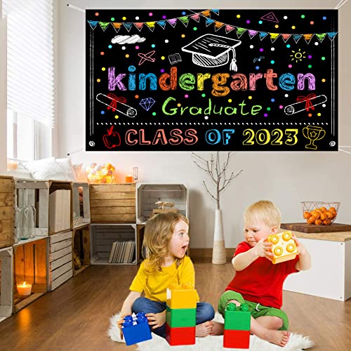 Littleloverly Kindergarten Graduation Banner Backdrop Party Decorations Class of 2022 Preschool Kids Congrats Grad Banner Outdoor Yard Sign Kindergarten Graduation