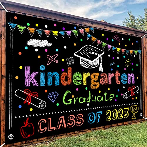 Littleloverly Kindergarten Graduation Banner Backdrop Party Decorations Class of 2022 Preschool Kids Congrats Grad Banner Outdoor Yard Sign Kindergarten Graduation