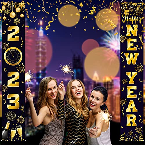 Happy New Year Decoration Set New Year Porch Sign Welcome New Year Banner Hanging Decoration for Indoor/Outdoor New Year Decoration New Year Party Gold New Year (2023)