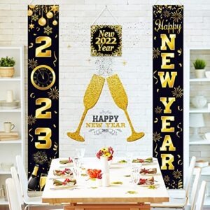 Happy New Year Decoration Set New Year Porch Sign Welcome New Year Banner Hanging Decoration for Indoor/Outdoor New Year Decoration New Year Party Gold New Year (2023)