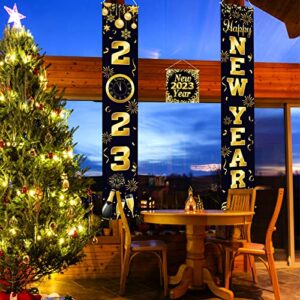 Happy New Year Decoration Set New Year Porch Sign Welcome New Year Banner Hanging Decoration for Indoor/Outdoor New Year Decoration New Year Party Gold New Year (2023)