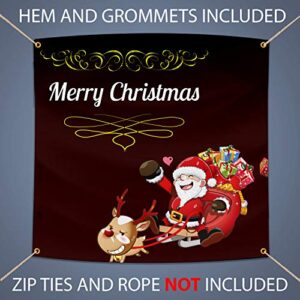 BANNER BUZZ MAKE IT VISIBLE Merry Christmas Banner, Heavy Duty 11 Oz Vinyl, Christmas Santa Holiday Decor Sign, Metal Grommets & Hemmed Edges, Perfect for Indoor Outdoor Decor (8' X 3')