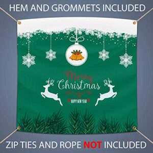 BANNER BUZZ MAKE IT VISIBLE Merry Christmas & Happy New Year Banner, Heavy Duty 11 Oz Vinyl, Holiday Christmas New Year Party Decor Sign, Metal Grommets & Hemmed Edges, Perfect for Indoor Outdoor Decor (10' X 4')