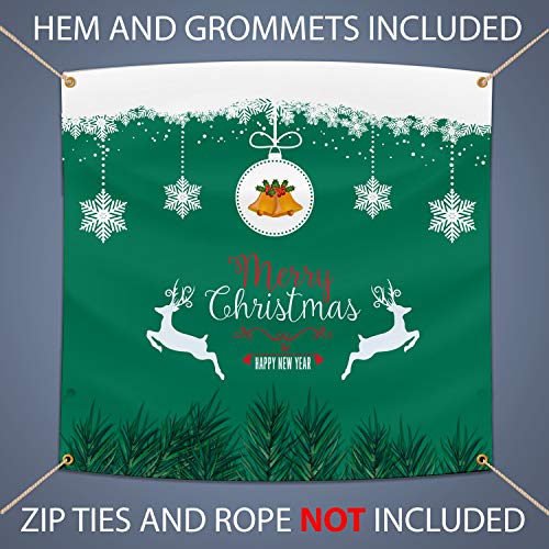 BANNER BUZZ MAKE IT VISIBLE Merry Christmas & Happy New Year Banner, Heavy Duty 11 Oz Vinyl, Holiday Christmas New Year Party Decor Sign, Metal Grommets & Hemmed Edges, Perfect for Indoor Outdoor Decor (10' X 4')