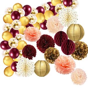 graduation party decorations maroon gold 2023/burgundy gold fall birthday party decorations for women fall balloons/fall party decorations/fall in love bridal shower decorations