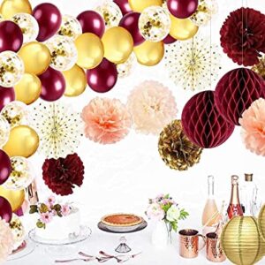 Graduation Party Decorations Maroon Gold 2023/Burgundy Gold Fall Birthday Party Decorations for Women Fall Balloons/Fall Party Decorations/Fall in love Bridal Shower Decorations