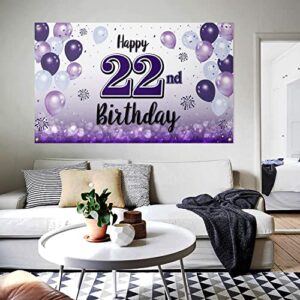 LASKYER Happy 22nd Birthday Purple Large Banner - Cheers to 22 Years Old Birthday Home Wall Photoprop Backdrop,22nd Birthday Party Decorations.