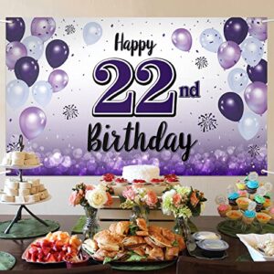 LASKYER Happy 22nd Birthday Purple Large Banner - Cheers to 22 Years Old Birthday Home Wall Photoprop Backdrop,22nd Birthday Party Decorations.