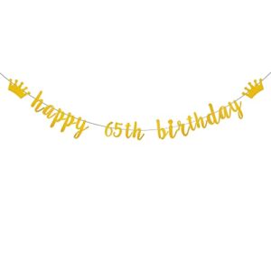 weiandbo gold glitter banner,pre-strung,65th birthday party decorations bunting sign backdrops,happy 65th birthday