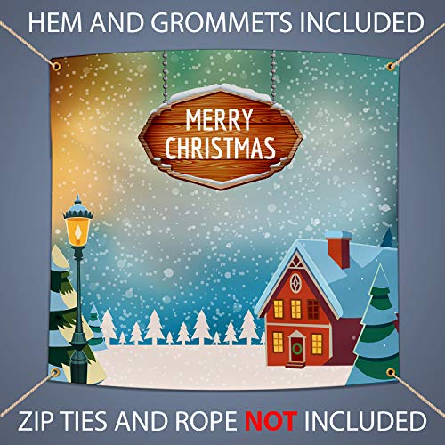 BANNER BUZZ MAKE IT VISIBLE Merry Christmas Banner, Heavy Duty 11 Oz Vinyl, Holiday Christmas Party Decor Banner Sign with Metal Grommets & Hemmed Edges, Perfect for Indoor Outdoor Decor (8' X 3.5')