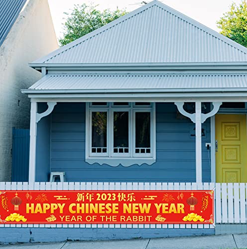 PTFNY 2023 Chinese New Year Party Decorations New Year Party Banner Year of The Rabbit Party Banner Chinese New Year Decorations for Spring Festival Supplies Outdoor Indoor Decor