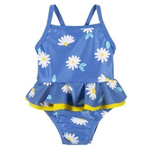 Gerber Girls' One-Piece Swimsuit, Blue Daisies, 18 Months