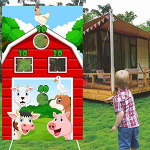 animals farm toss games banner backdrop background pig chicken goose farm theme favors supplies flag decor for indoor outdoor boys girls birthday party baby shower decorations photo booth props