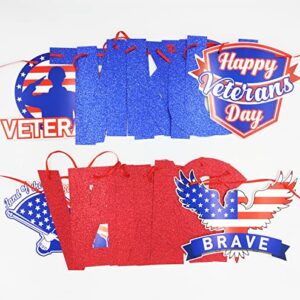 JKQ Blue Red Glitter Thank You Veterans Banner Happy Veterans Day Garland Banner Land of the Free Because of the Brave Honoring All Who Served America Patriotic Party Fireplace Mantle Wall Decorations Supplies