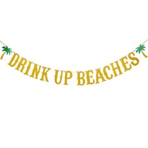 drink up beaches banner gold glitter, beach party decor/tropical birthday decorations/hawaiian party decorations/aloha decorations/bachelorette party decorations luau