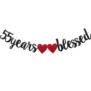 55 years blessed banner,pre-strung, black paper glitter party decorations for 55th wedding anniversary 55 years old 55th birthday party supplies letters black zhaofeihn