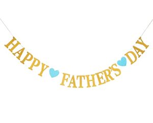 happy father’s day glitter gold banner blue heart bunting banner for dad father’s party decorations backdrop garland for father’s day(blue heart)
