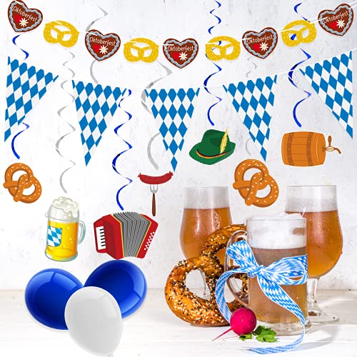 Dazonge 26ct Oktoberfest Decorations Kit | Pre-assembled 12 Oktoberfest Hanging Swirls with Cutouts, 12 Oktoberfest Balloons, 1 Oktoberfest Flag Pennant Banner and 1 Oktoberfest Cutout Garland | Oktoberfest Party Decorations