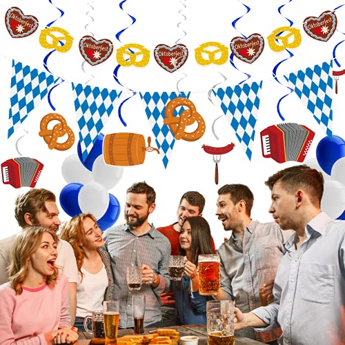 Dazonge 26ct Oktoberfest Decorations Kit | Pre-assembled 12 Oktoberfest Hanging Swirls with Cutouts, 12 Oktoberfest Balloons, 1 Oktoberfest Flag Pennant Banner and 1 Oktoberfest Cutout Garland | Oktoberfest Party Decorations