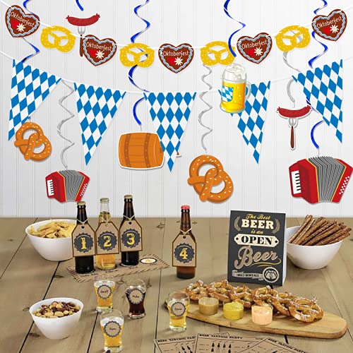 Dazonge 26ct Oktoberfest Decorations Kit | Pre-assembled 12 Oktoberfest Hanging Swirls with Cutouts, 12 Oktoberfest Balloons, 1 Oktoberfest Flag Pennant Banner and 1 Oktoberfest Cutout Garland | Oktoberfest Party Decorations