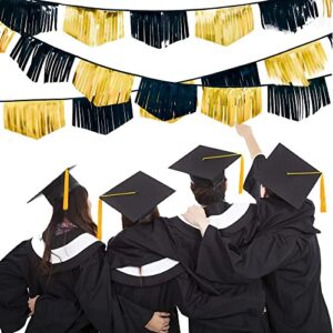 Black and Gold Tassel Banner Double Sided Metallic Fabric Pennant Bunting Flag Garland for Graduation Anniversary Bachelorette Birthday Engagement Wedding Bridal Shower Hen Party Decorations Supplies