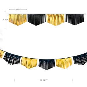 Black and Gold Tassel Banner Double Sided Metallic Fabric Pennant Bunting Flag Garland for Graduation Anniversary Bachelorette Birthday Engagement Wedding Bridal Shower Hen Party Decorations Supplies