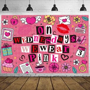 on wednesdays we wear pink hot rose lip banner backdrop burn book theme decor for bridal shower wedding night out hen movie party bachelorette party supplies girls woman birthday party decorations