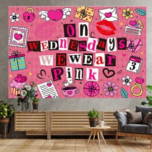 On Wednesdays We Wear Pink Hot Rose Lip Banner Backdrop Burn Book Theme Decor for Bridal Shower Wedding Night Out Hen Movie Party Bachelorette Party Supplies Girls Woman Birthday Party Decorations
