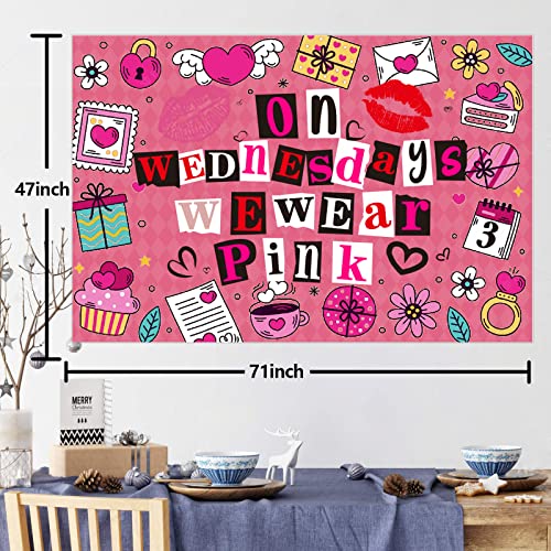 On Wednesdays We Wear Pink Hot Rose Lip Banner Backdrop Burn Book Theme Decor for Bridal Shower Wedding Night Out Hen Movie Party Bachelorette Party Supplies Girls Woman Birthday Party Decorations