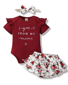 mioglrie newborn baby girl clothes romper shorts set ruffle infant girl clothes knitted baby girls’ clothing daddys little girl baby clothes maroon baby clothes girl 0-3 months