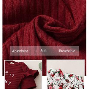 Mioglrie Newborn Baby Girl Clothes Romper Shorts Set Ruffle Infant Girl Clothes Knitted Baby Girls' Clothing Daddys Little Girl Baby Clothes Maroon Baby Clothes Girl 0-3 Months