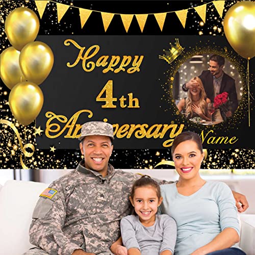 Custom Happy 4th Anniversary Decorations Supplies,4th Birthday Decorations Banner,4th Wedding Anniversary Backdrop(4x6ft)