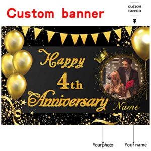 Custom Happy 4th Anniversary Decorations Supplies,4th Birthday Decorations Banner,4th Wedding Anniversary Backdrop(4x6ft)